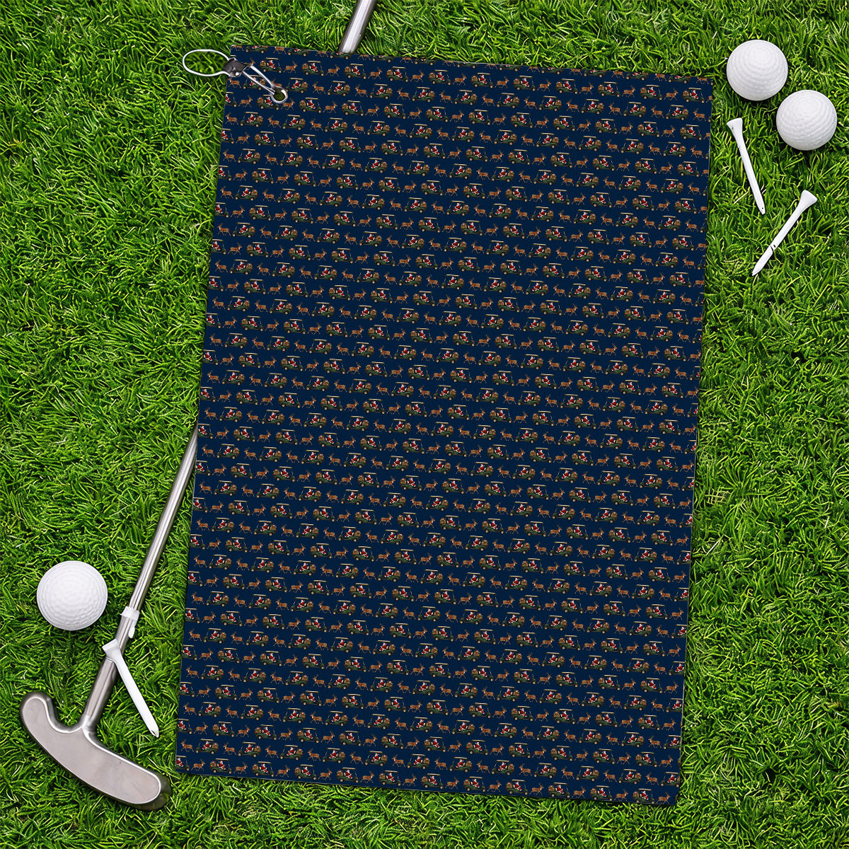 Santa Reindeer Golf Cart Towels, Xmas Pattern Golf Towel, Crazy Christmas Golf Gift