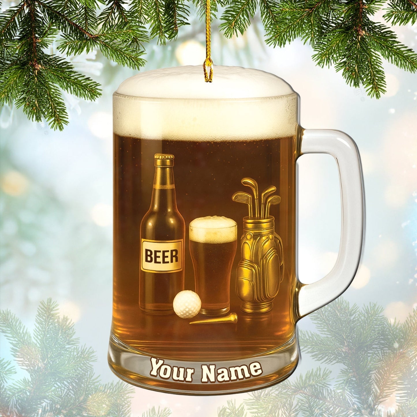 Golf And Beer Ornament, Golf Ornament Christmas Gift For Beer Lover, Golf Decor For Golfer