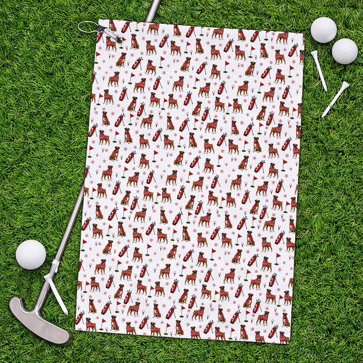 Boxer Christmas Golf Polos, Holiday Dog Pattern Golf Shirt, Festive Golf Gift for Golfers