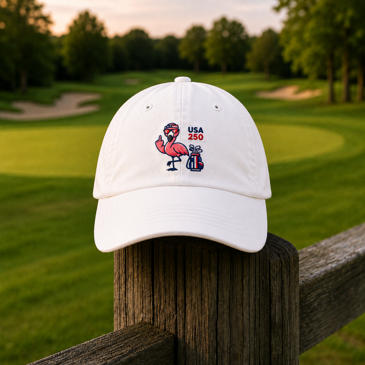 Funny Flamingo Golf Cap For Men And Women, USA 250 Patriotic Pink Hat, American Independence Day Dad Hat, Cute Summer Golf Cap
