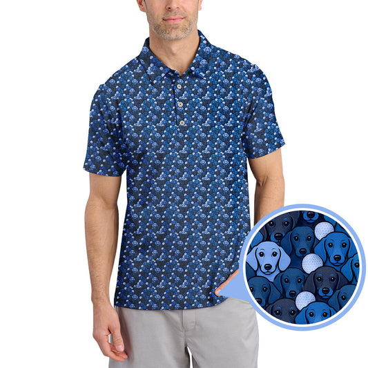 Dachshund Dog Pattern Golf Shirt With Navy Color , Funny Dachshund Golf Shirt For Golfers, Golf Gift For Dog Lover