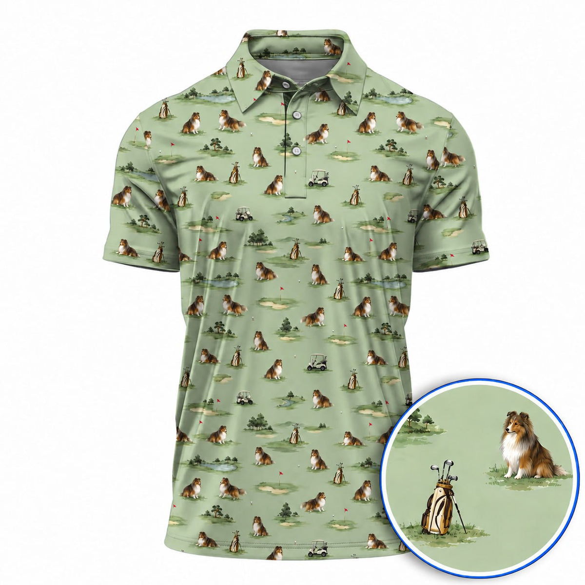 Shetland Sheepdogs Golf Polos, Shetland SheepdogsPattern Golf Shirt, Crazy Golf Gift For Golfers