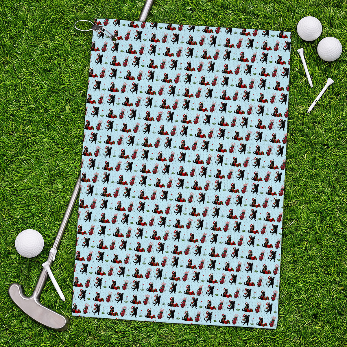 Black Cat Christmas Golf Towels, Festive Cat Patterm Golf Towel, Funny Holiday Golf Gift For Golfer