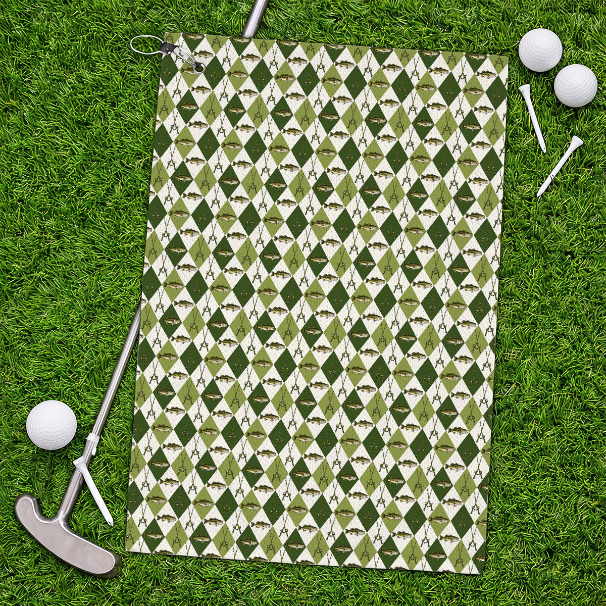 Bass Fishing Golf Towels, Fishing Bass & Rod Pattern Golf Towel, Crazy Golf Gift For Golfers