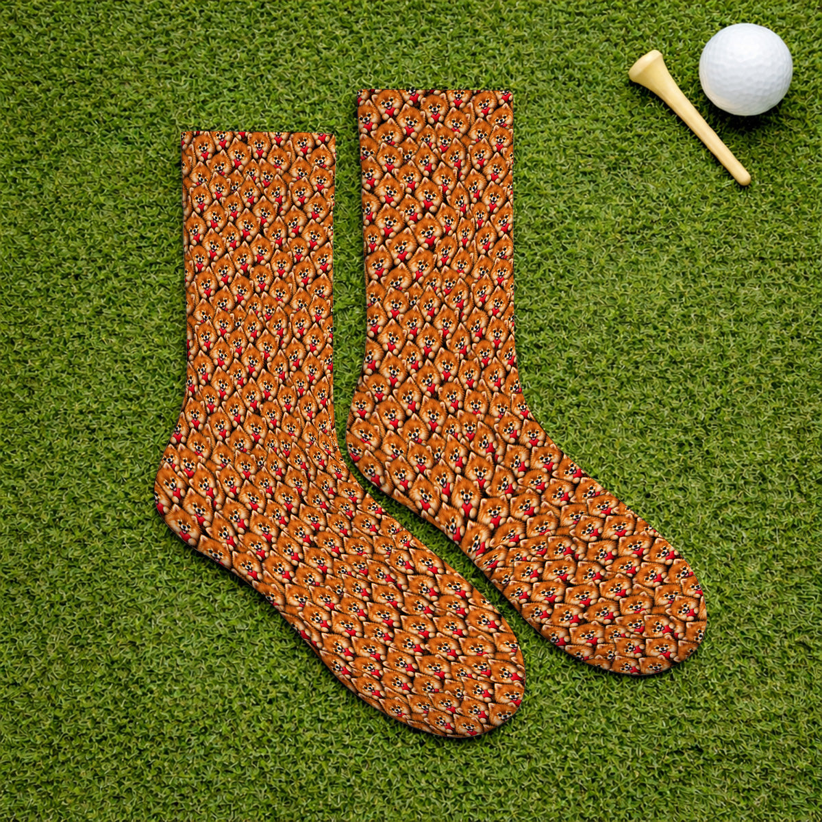 Cute Pomeranian Hearts Pattern Golf Socks, Funny Golf Sock For Dog Lovers, Golf Gift For Golfers