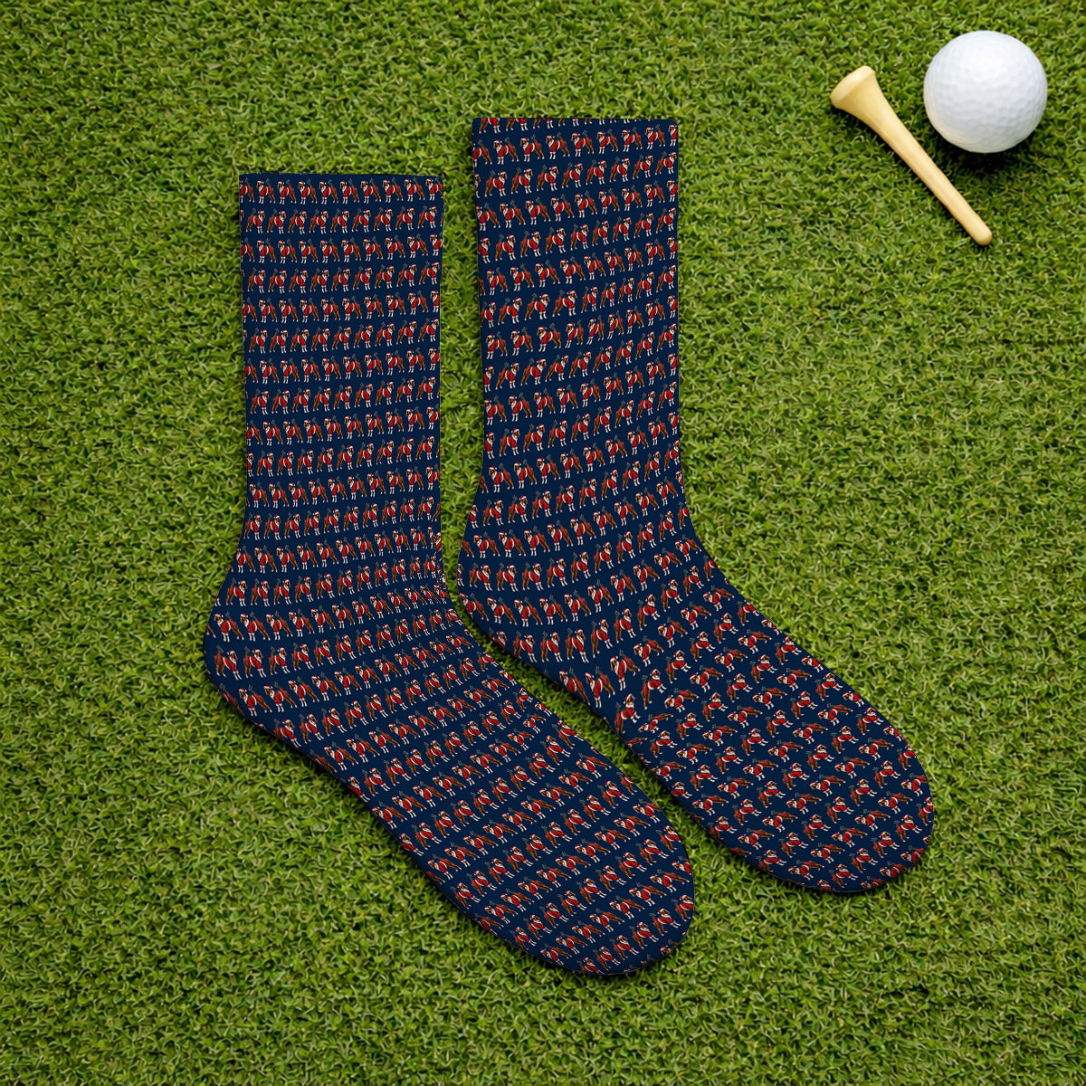Boxer Dog Christmas Pattern Golf Socks, Santa Boxer Golf Sock, Boxer Lover Holiday Golf Gift For Golfer