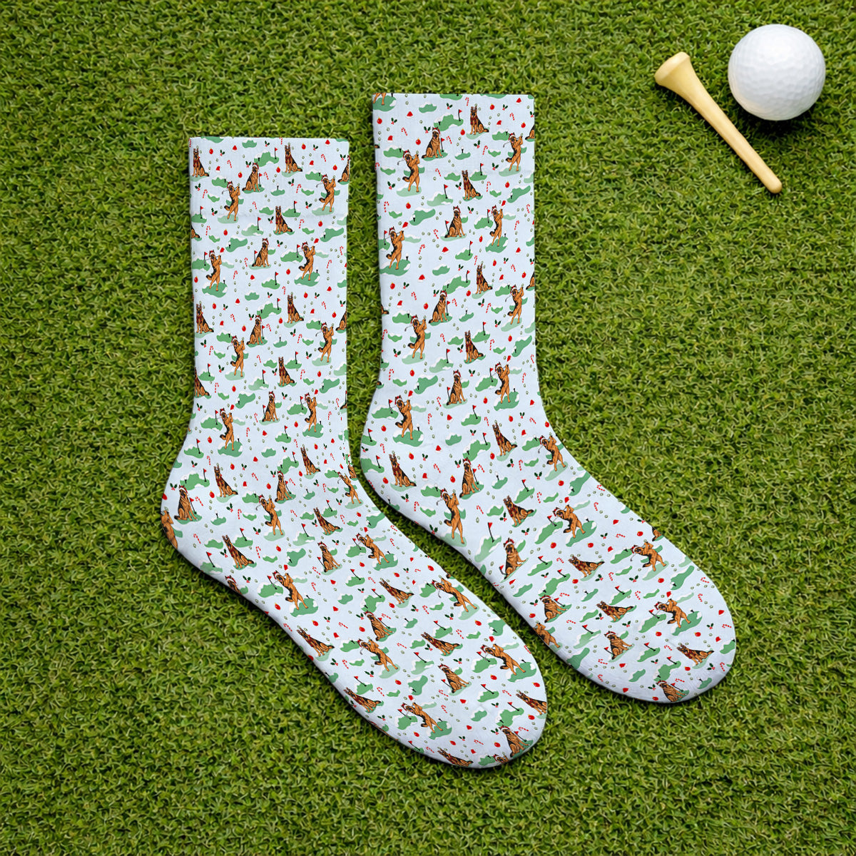 Funny German Shepherd Christmas Golf Socks, German Shepherd Pattern Golf Sock, Xmas Golf Gift for Golfers