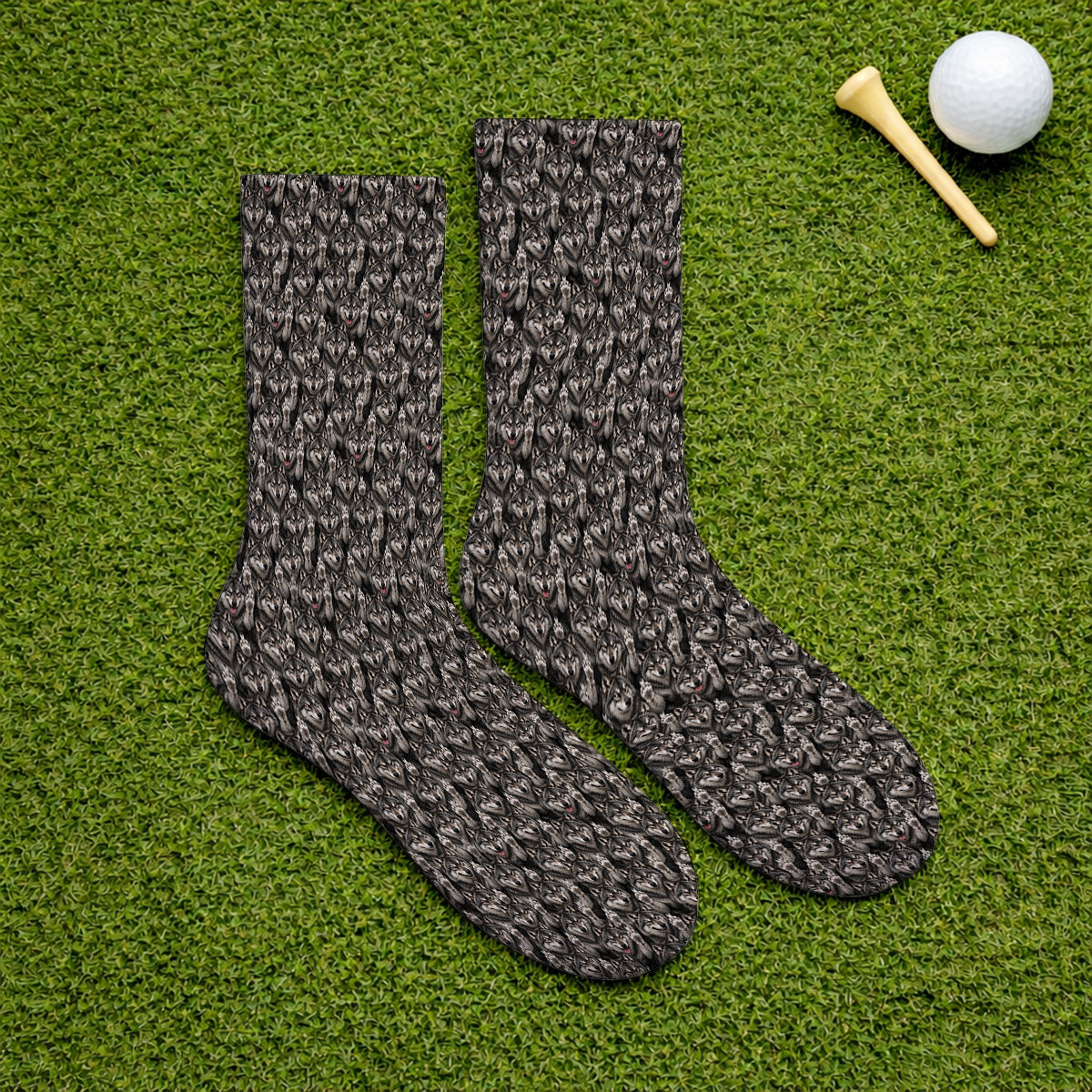 Crazy Wolf Golf Socks, Wolf Golf Pattern Sock, Golf Gift for Golfers