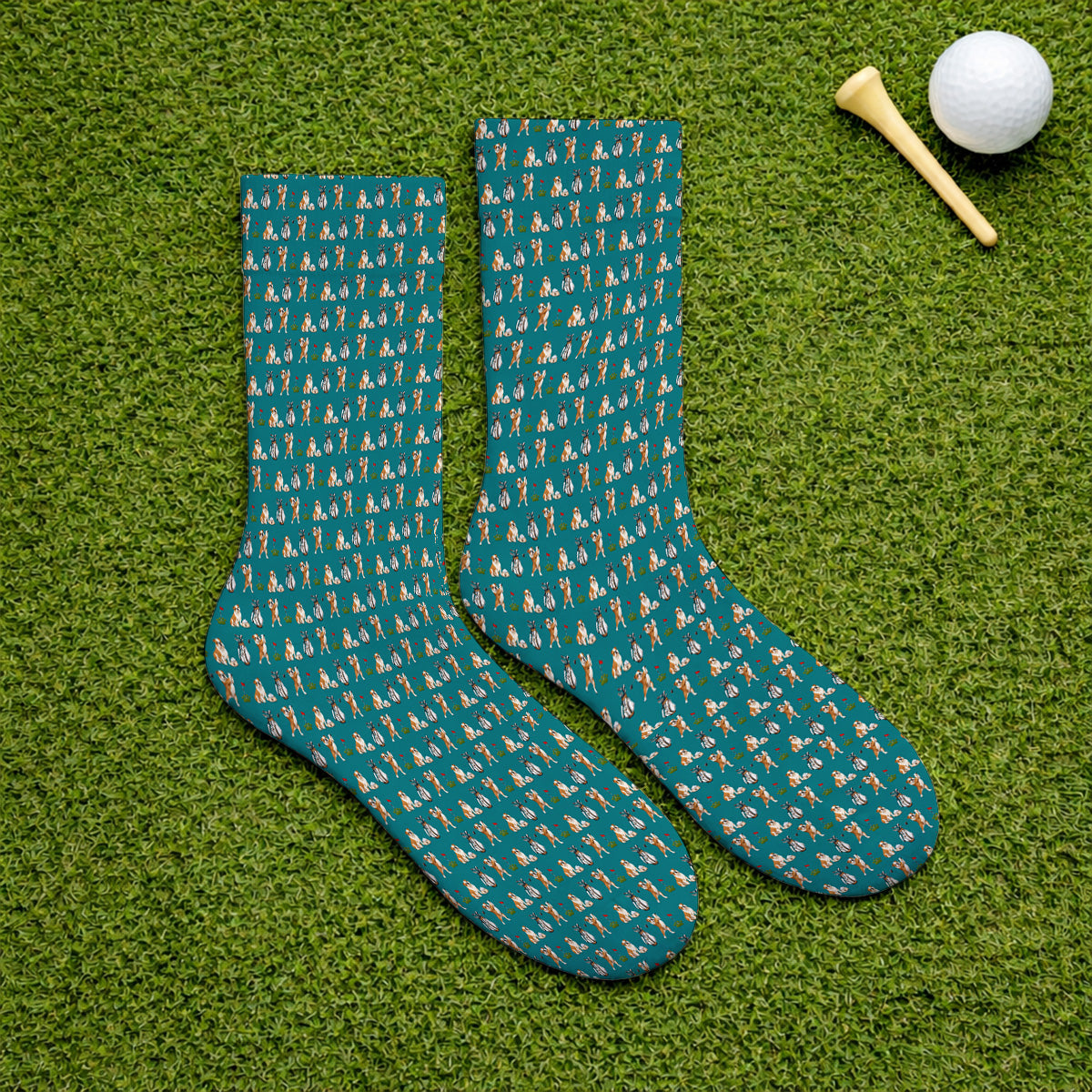 Bulldog Golf Pattern Socks, English Bulldog Golf Sock, Funny Dog Golf Gift