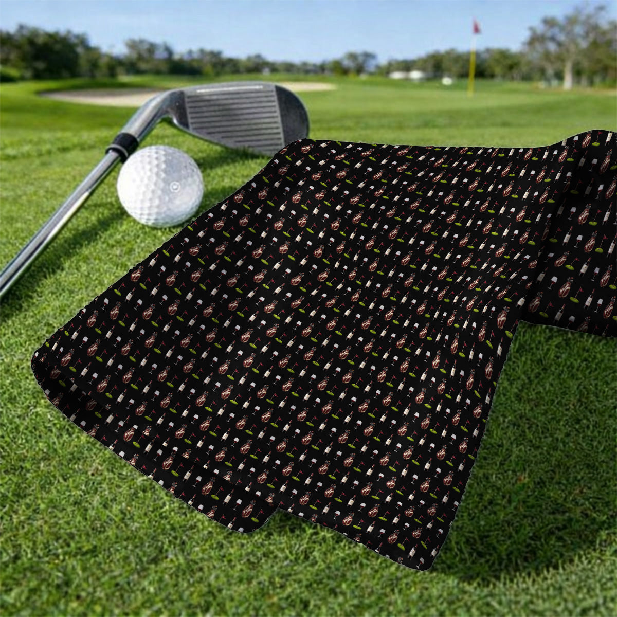 Wine & Golf Towels, Vintage Red Wine Pattern Golf Towel, Crazy Golf Gift For Golfers