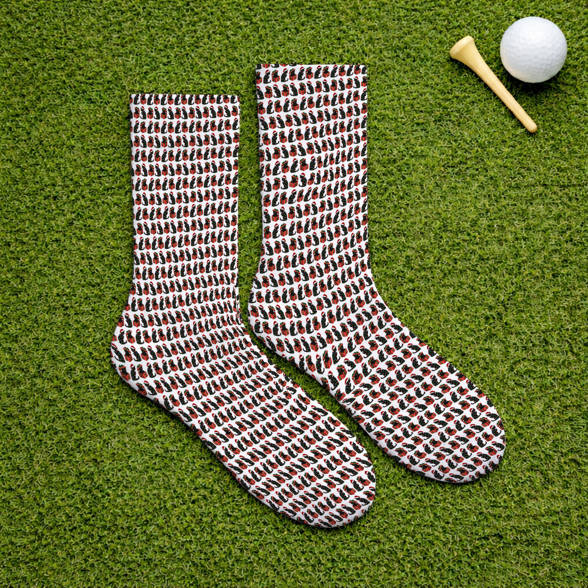 Black Cat Christmas Pattern Golf Socks, Funny Christmas Cat Golf Sock, Holiday Gift for Cat Lovers