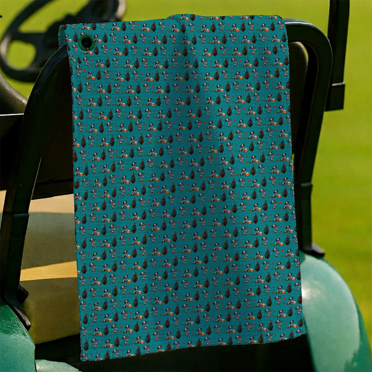 Halloween Dachshund Golf Towel, Skeleton Wiener Dog Pattern Golf Towels, Funny Golf Gift for Golfer