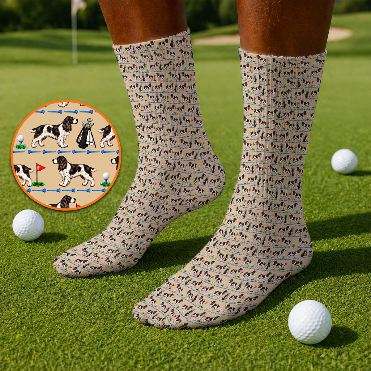 English Springer Spaniel Golf Socks, Crazy Pattern Golf Sock For Dog Lovers, Golf Gift For Golfer