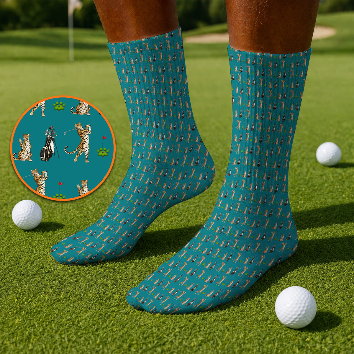 Leopard Pattern Golf Socks, Funny Pattern Golf Sock, Golf Gift For Golfers