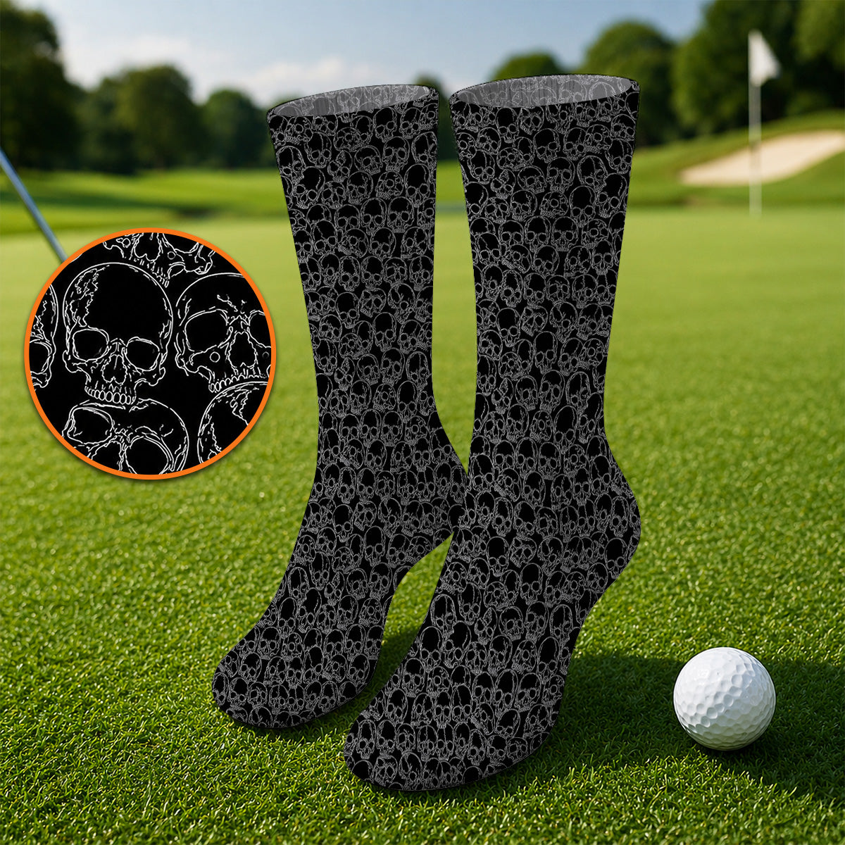 Skull Pattern Golf Socks, Skeleton Print Golf Sock, Unique Golf Gift For Golfer