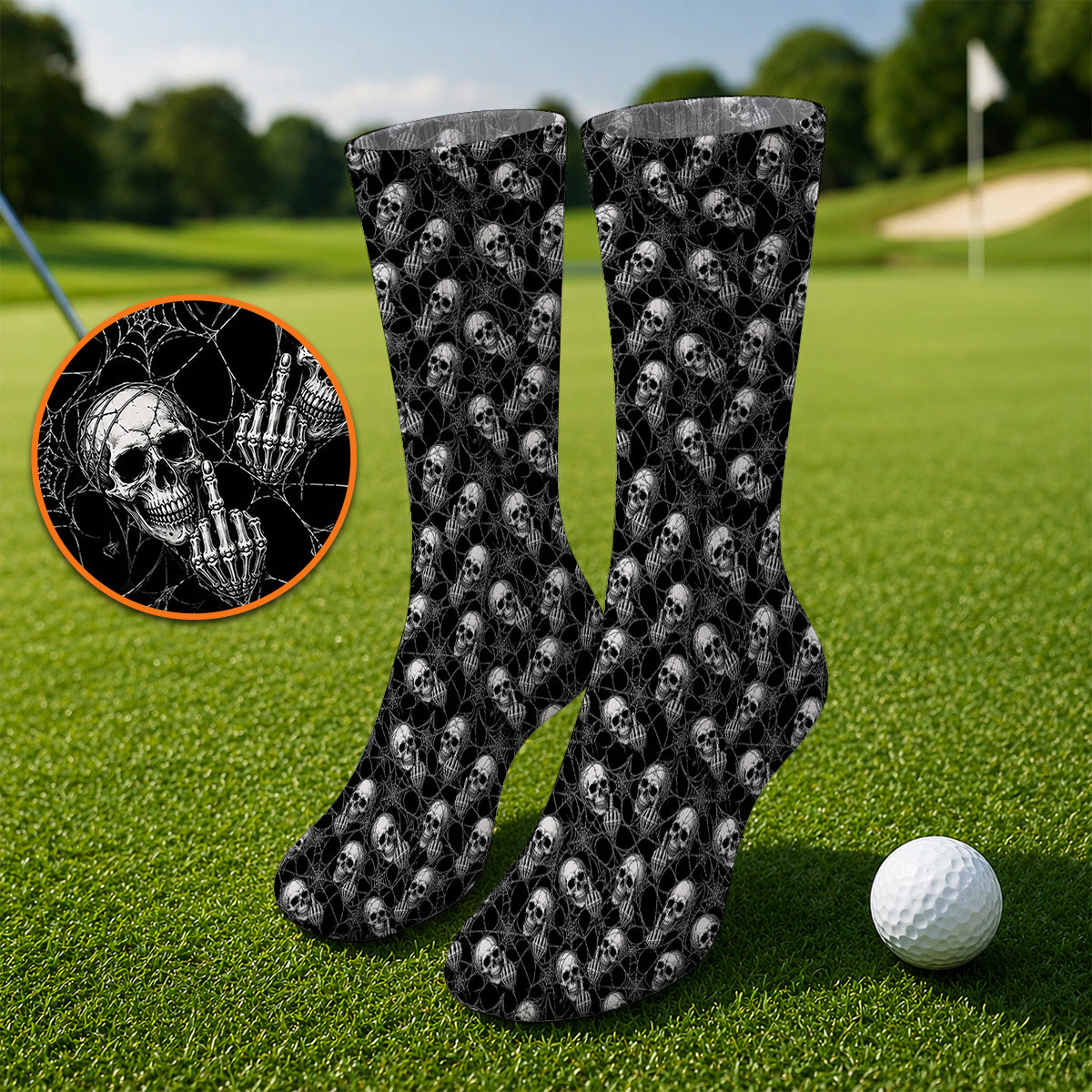 Crazy Skull Pattern Golf Socks, Skeleton Golf Sock, Unique Golf Gift For Golfer