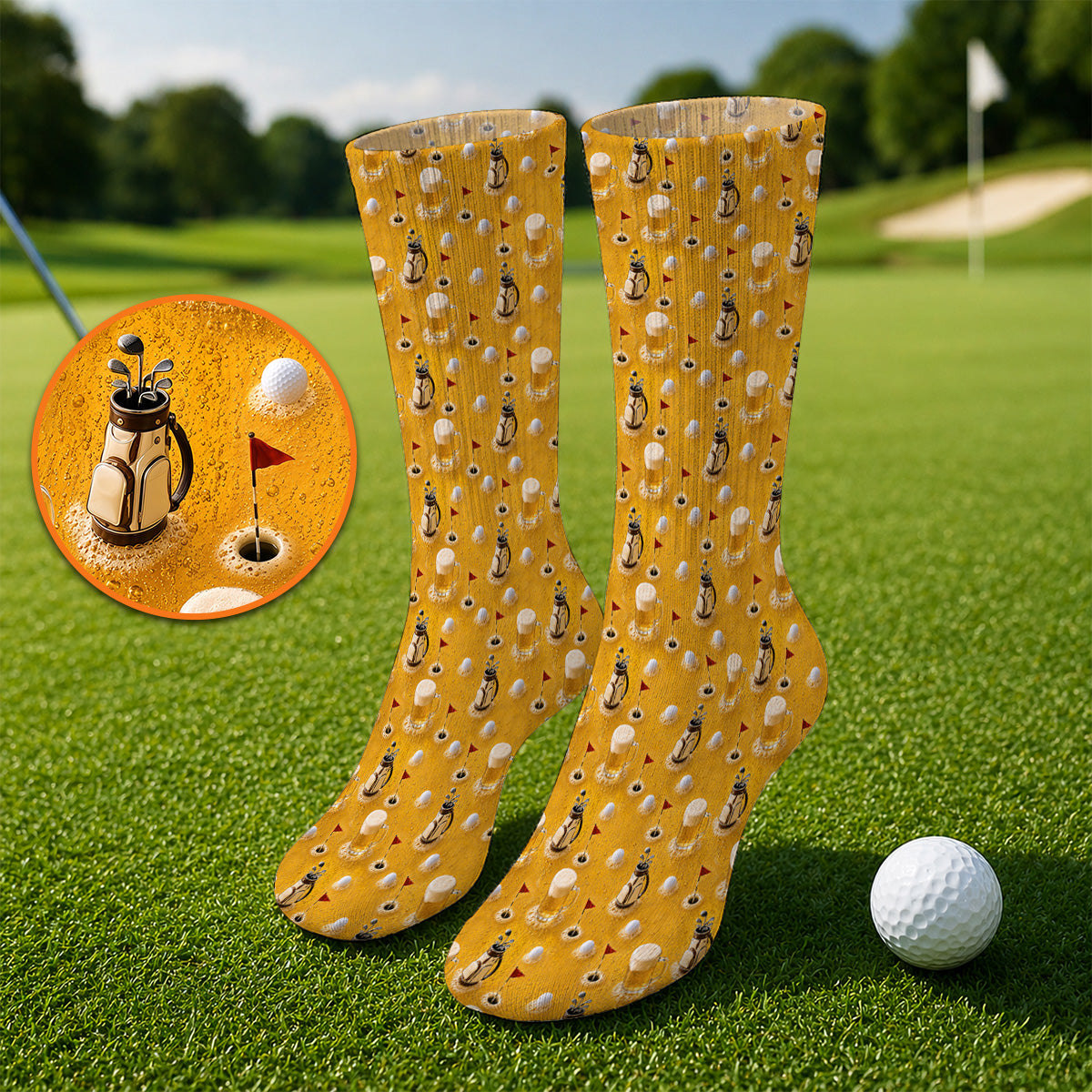 Crazy Golf And Beer Pattern Sock, Beer Lover Golf Socks, Golf Gift For Golfer