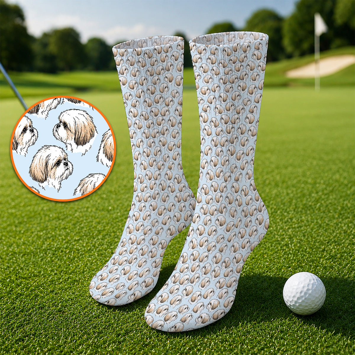 Shih Tzu Golf Socks, Cute Shih Tzu Pattern Golf Sock, Crazy Golf Gift For Dog Lover