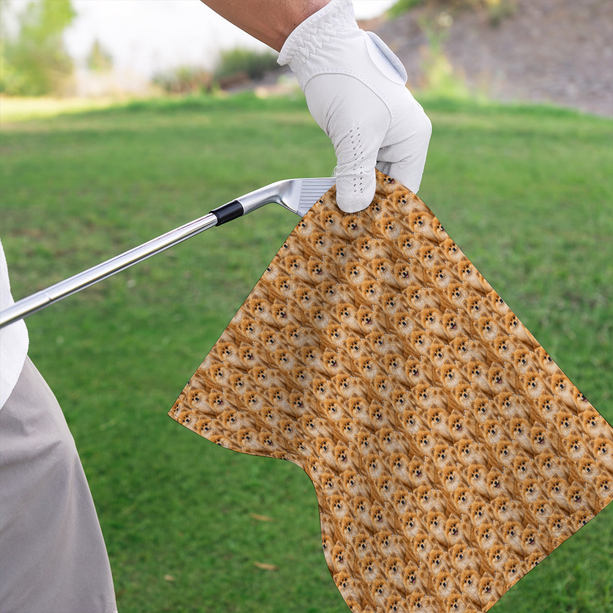 Crazy Pomeranian Pattern Golf Towel, Pomeranian Dog Golf Towels, Golf Gift For Golfer