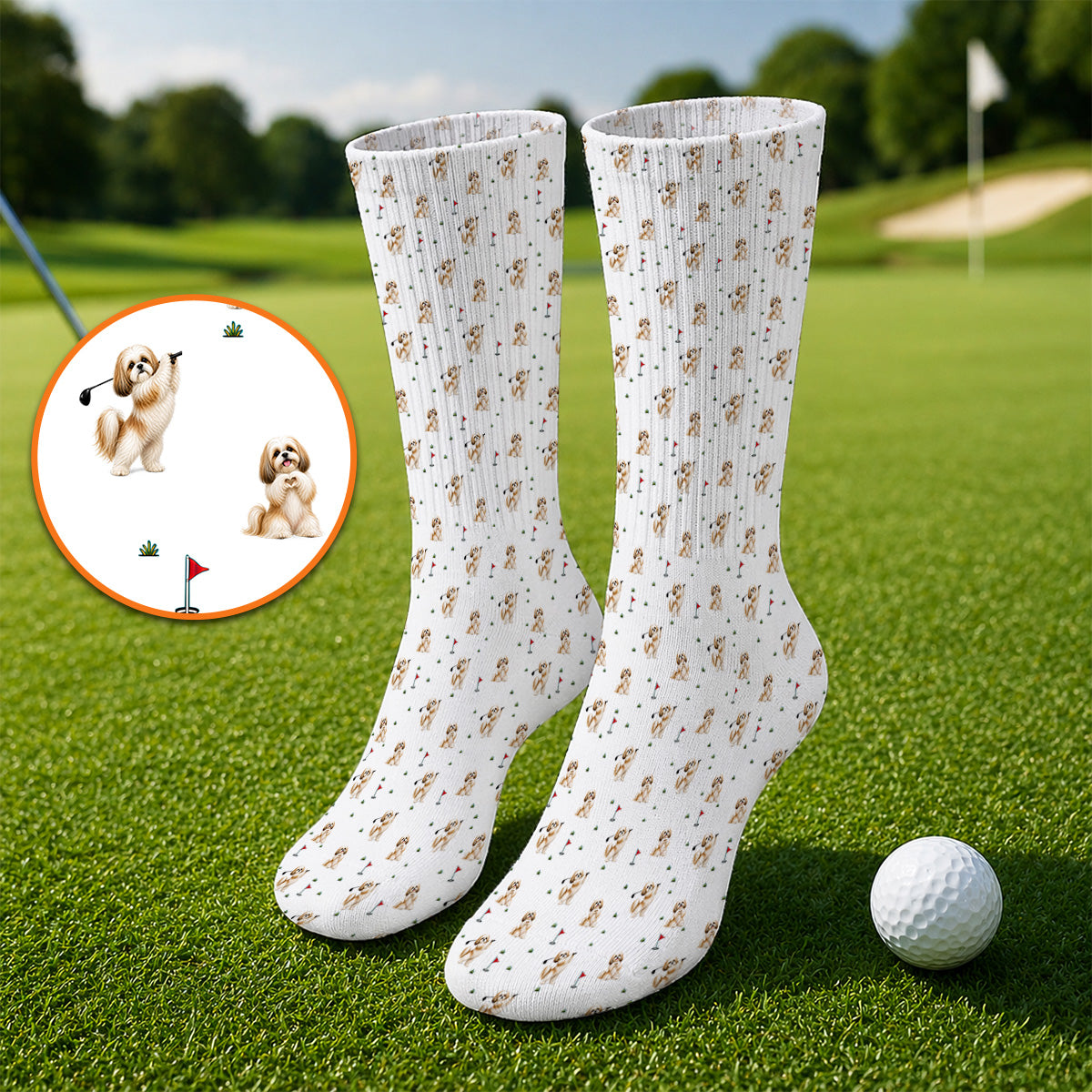 Funny Shih Tzu Golf Socks, Cute Shih Tzu Pattern Golf Sock, Golf Gift For Dog Lovers