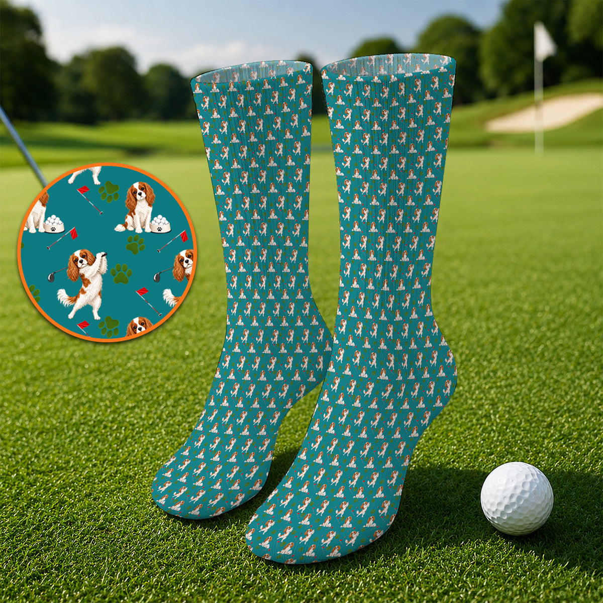 Crazy Cavalier King Charles Spaniel Golf Socks, Funny Cavalier Golf Sock, Golf Gift For Golfer