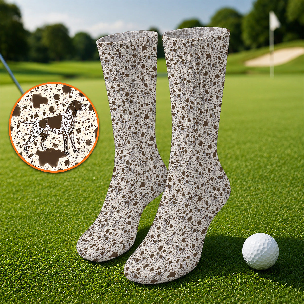 German Shorthaired Pointer Golf Socks, Pointer Pattern Golf Sock, Crazy Golf Gift For Golfer