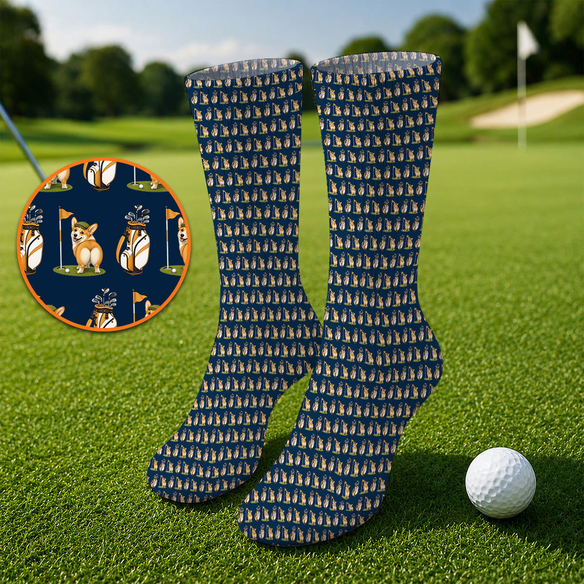 Funny Corgi Golf Socks, Corgi Pattern Golf Sock, Golf Gift For Golfer