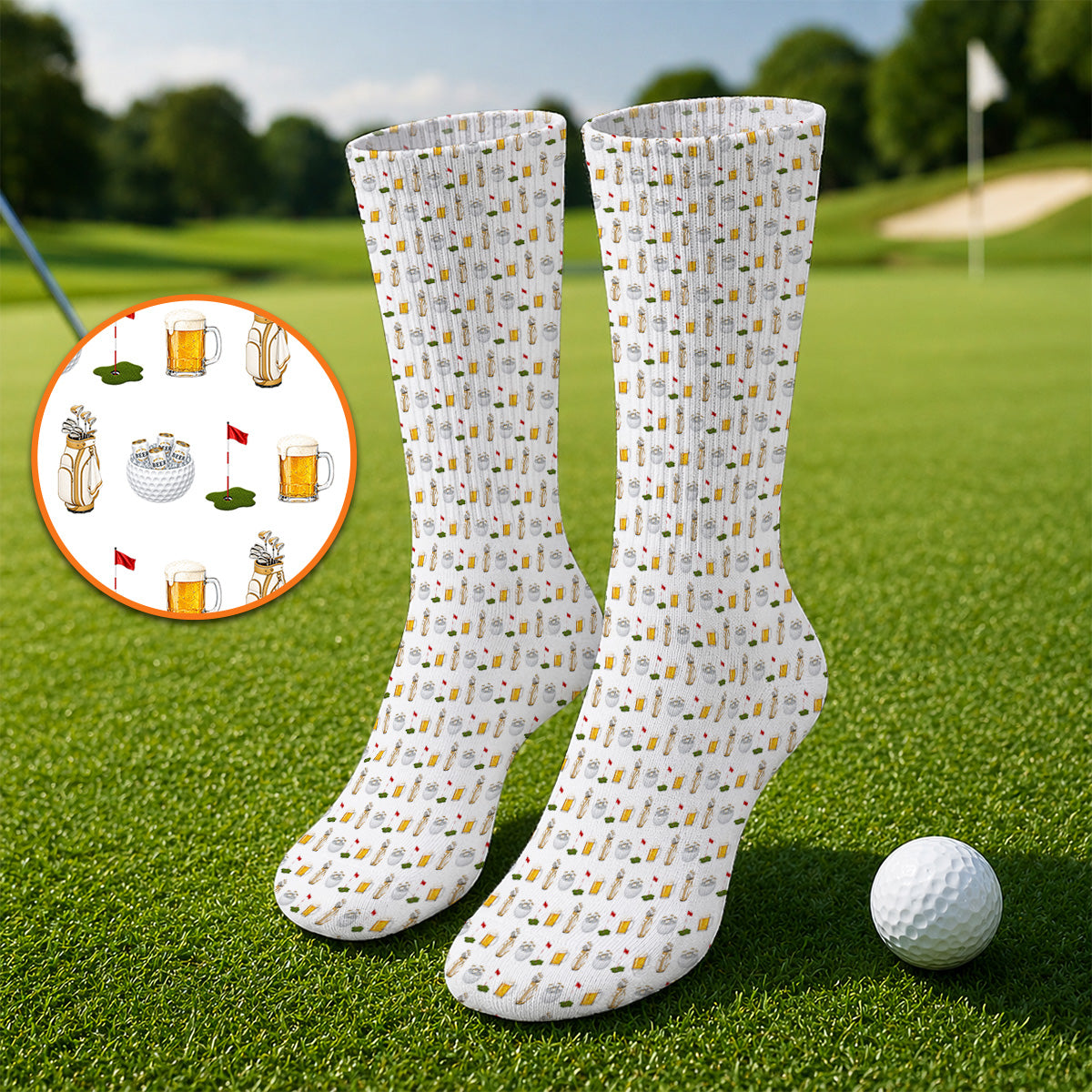 Crazy Beer Pattern Golf Sock, Beers Golf Socks, Golf Gift For Golfer