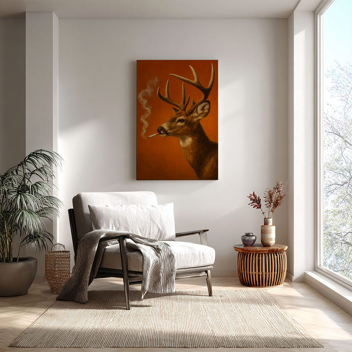 Rustic Deer Smoking Canvas, Perfect For Real Man Cave