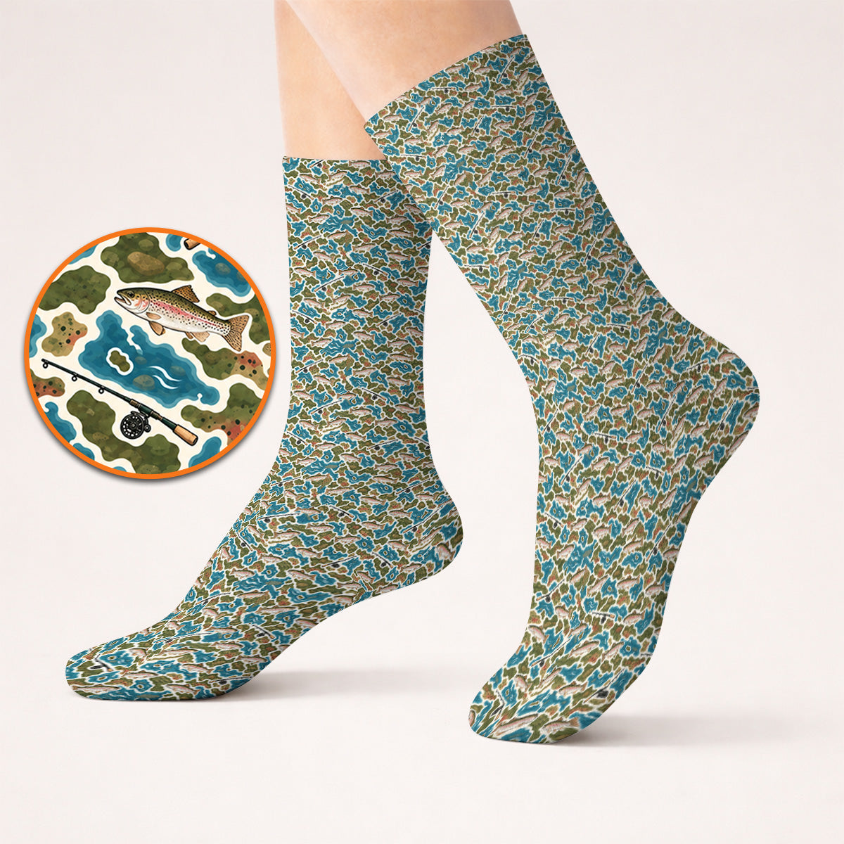 Rainbow Trout Fly Fishing Golf Socks, Crazy Camo Fish Pattern Golf Sock, Outdoor Golf Apparel Gift for Trout Fishing Lovers