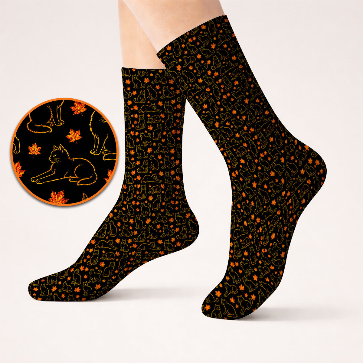 Autumn Black Longhair Cat Golf Sock, Black Longhair Cat Pattern Golf Socks, Cat Lovers Golf Gift