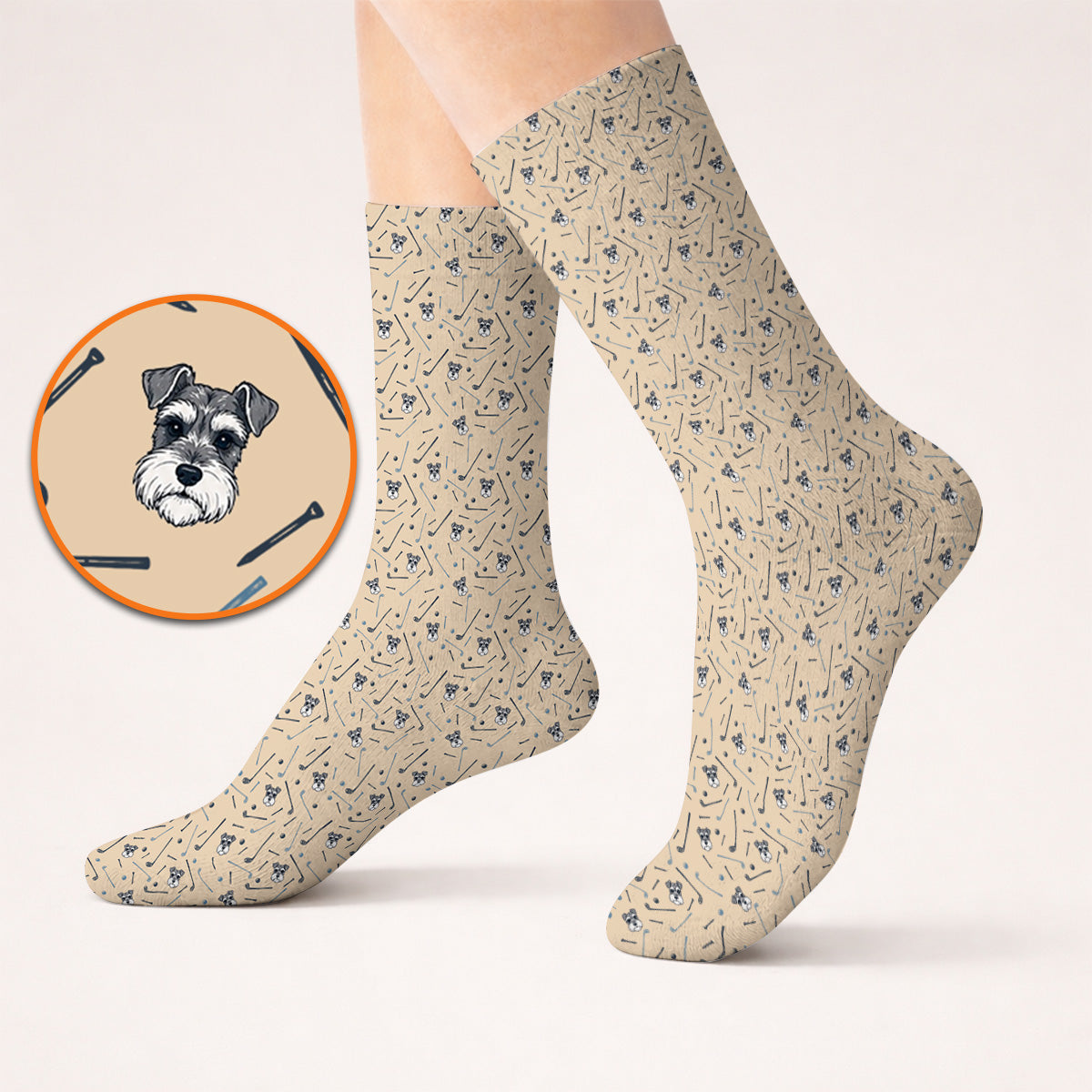 Crazy Miniature Schnauzer Pattern Golf Socks, Mini Schnauzer Golf Sock, Dog Lover Golf Gift