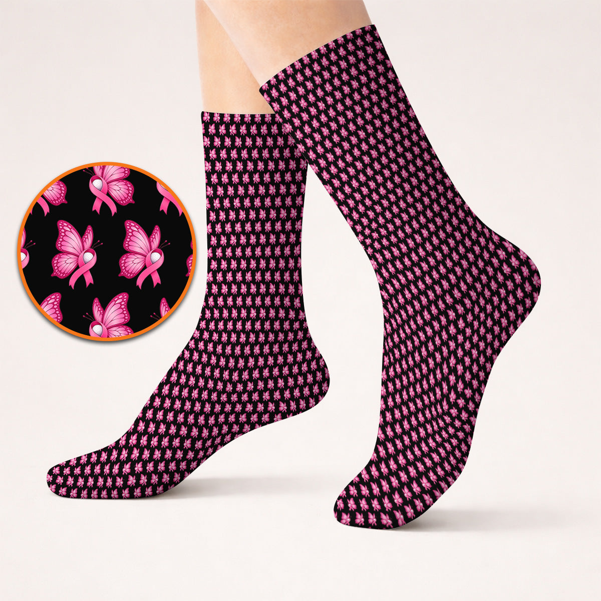 Breast Cancer Awareness Golf Socks, Pink Ribbon Butterfly Golf Sock for Golf Lovers, Support Cancer Awareness Golf Gift