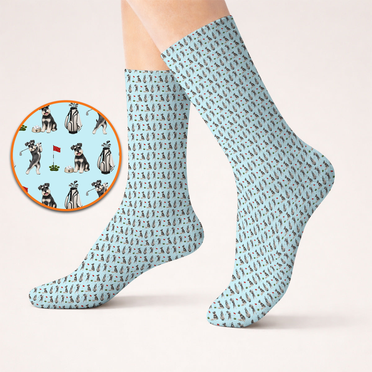 Funny Miniature Schnauzer Golf Socks, Schnauzer Pattern Golf Sock, Gift For Golf Lovers