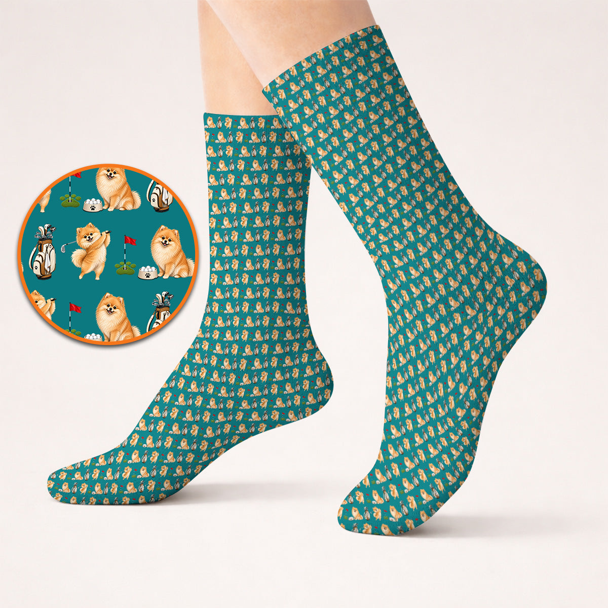 Pomeranian Pattern Golf Socks, Pomeranian Dog Golf Sock, Golf Gift For Golfer