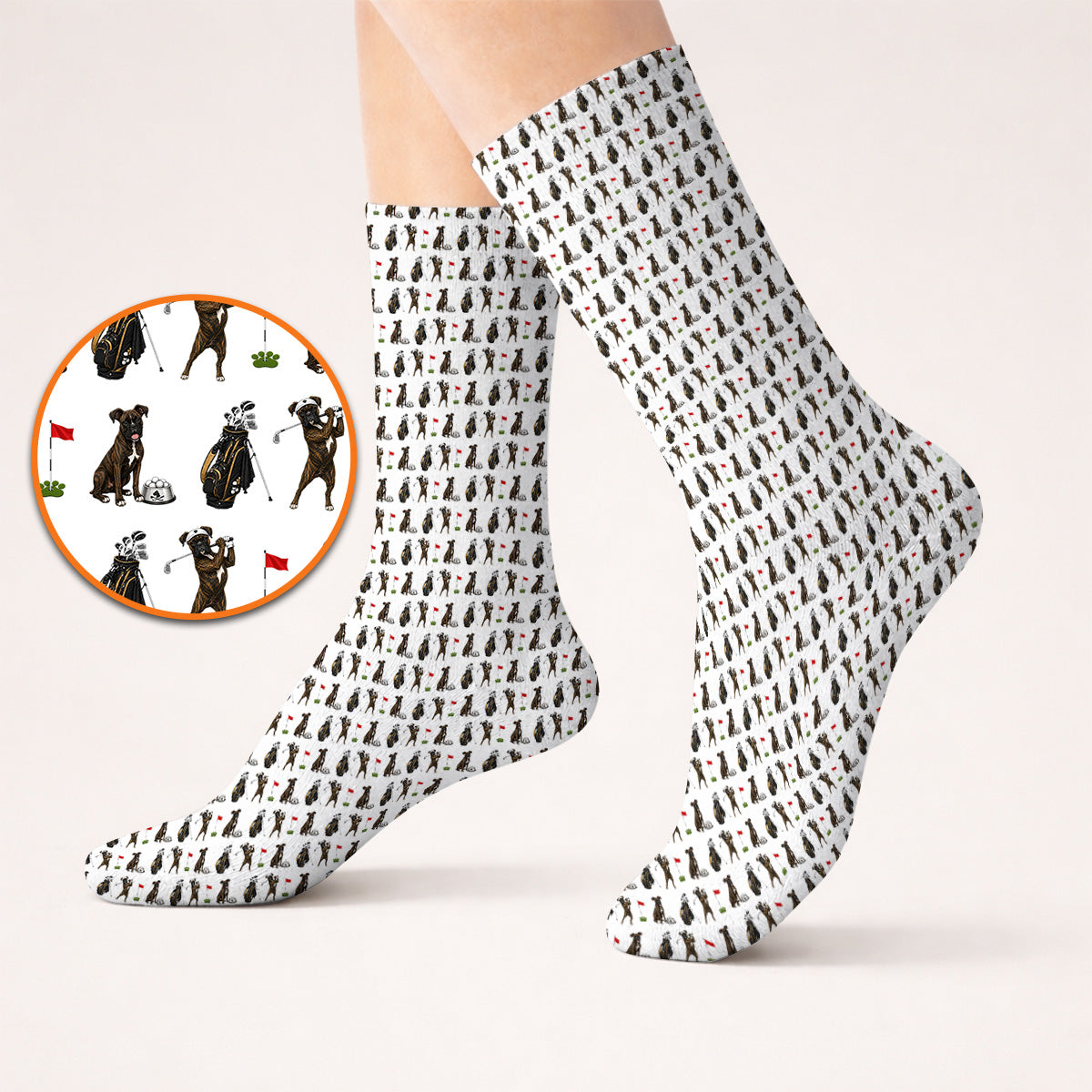 Brindle Boxer Dog Golf Socks, Funny Pattern Golf Sock, Golf Dad Gift