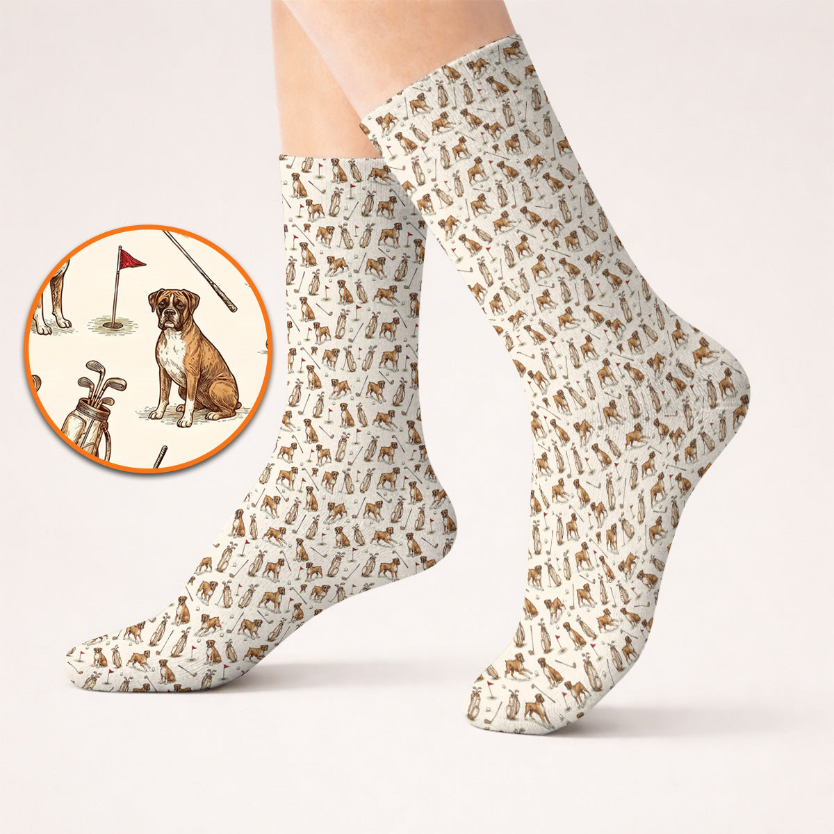 Boxer Autumn Golf Sock, Boxer Pattern Golf Socks for Dog Lovers, Crazy Golf Gift for Golfers
