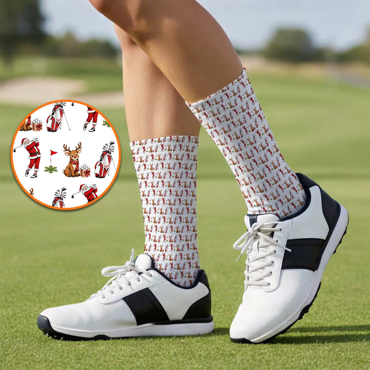 Christmas Golf Pattern Socks, Santa Reindeer Golf Sock, Xmas Gift For Golfers