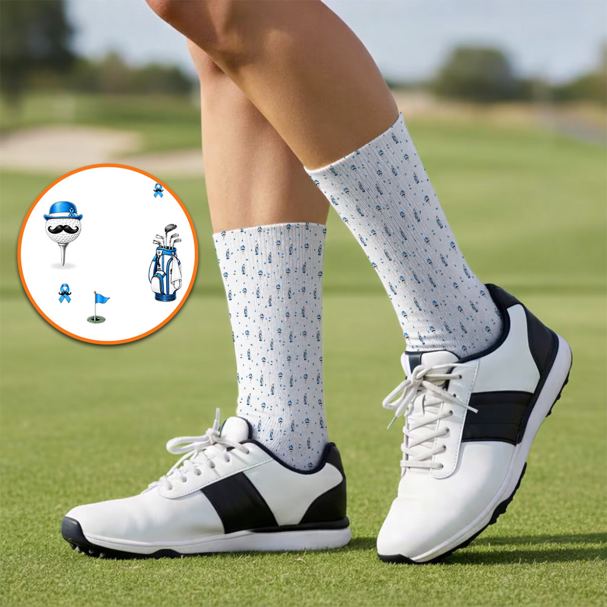 Blue Ribbon Golf Socks, Prostate Cancer Awareness Golf Sock, Golf Gift for Golfer