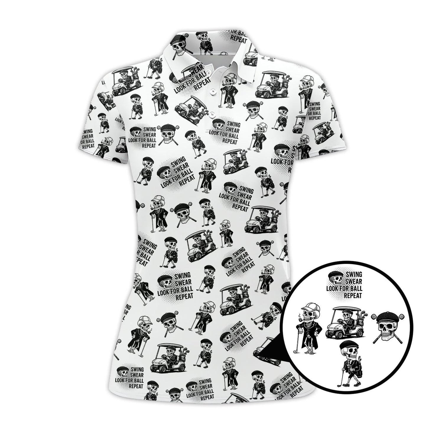 Funny Skull Golf Shirt For Men, Skeleton Golf Pattern Polos, Crazy Golf Shirts For Golfers