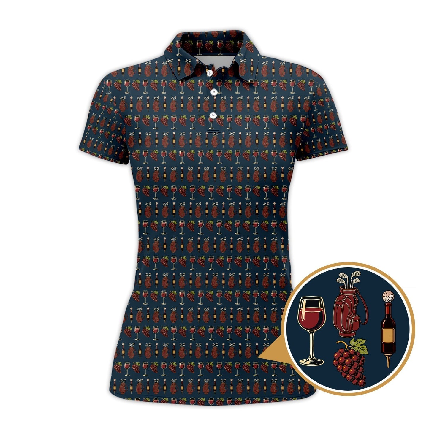 Golf Wine Pattern Golf Shirt, Women Golf Shirts For Wine Lovers, Golf Gift For Golfer