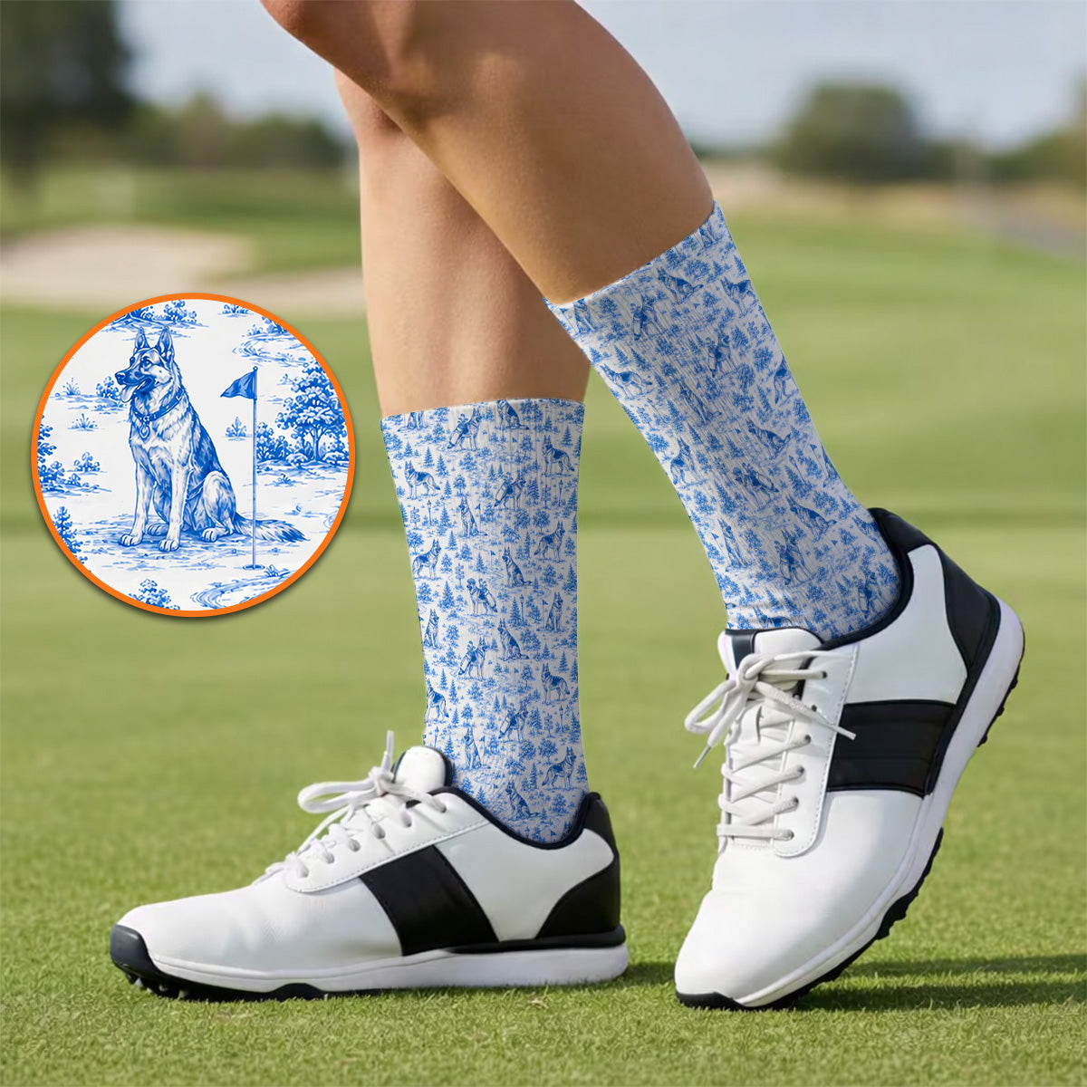 Toile De Jouy German Shepherd Golf Socks, German Shepherd Pattern Golf Sock, Dog Dad Golf Gift