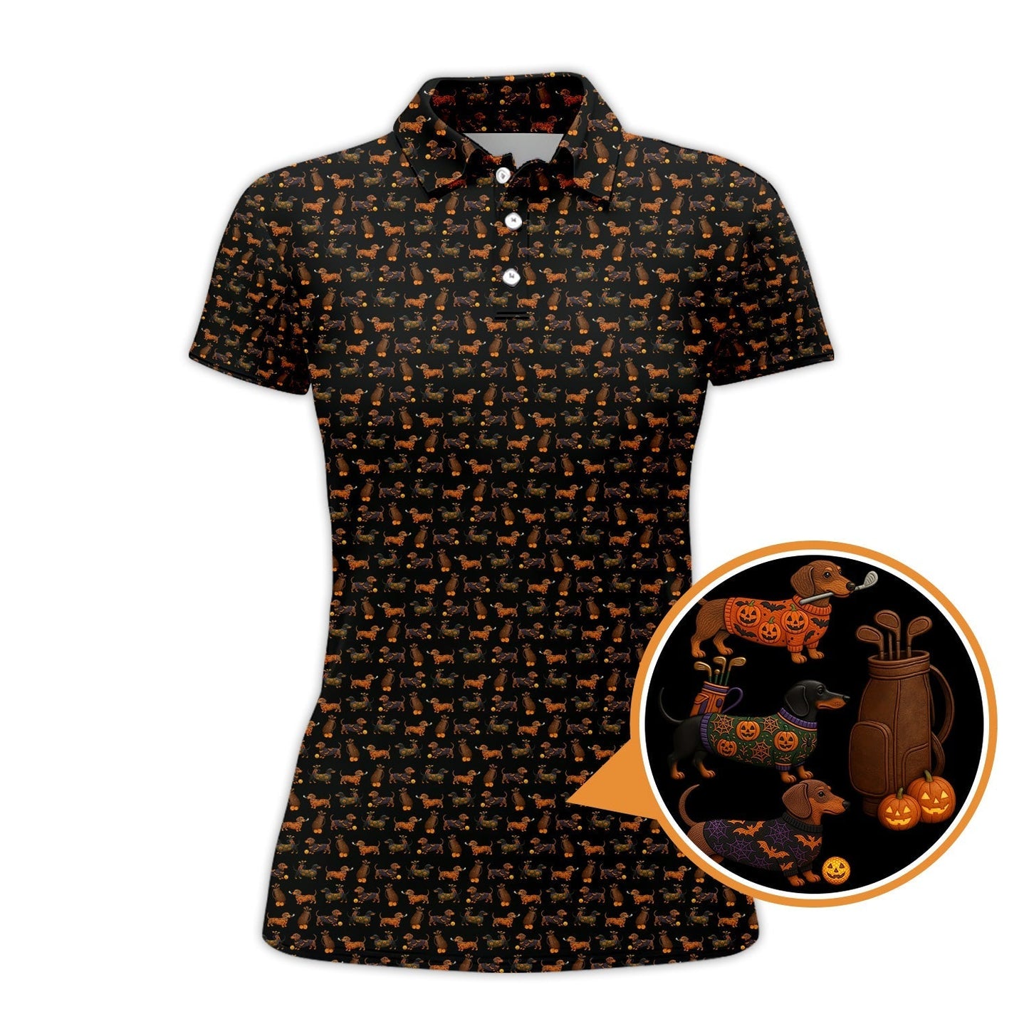 Halloween Golf Shirt, Funny Pattern Golf Shirt, Dachshund Golf Shirt For Men