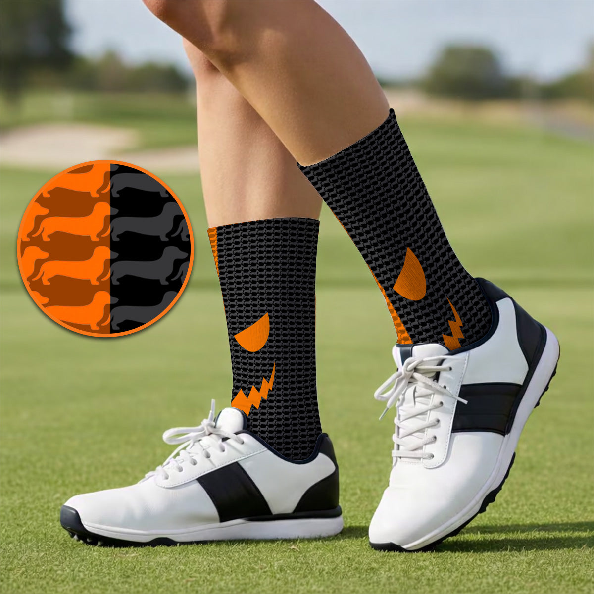 Halloween Dachshund Socks, Crazy Wiener Dog Pattern Golf Sock, Golf Gifr For Golfer