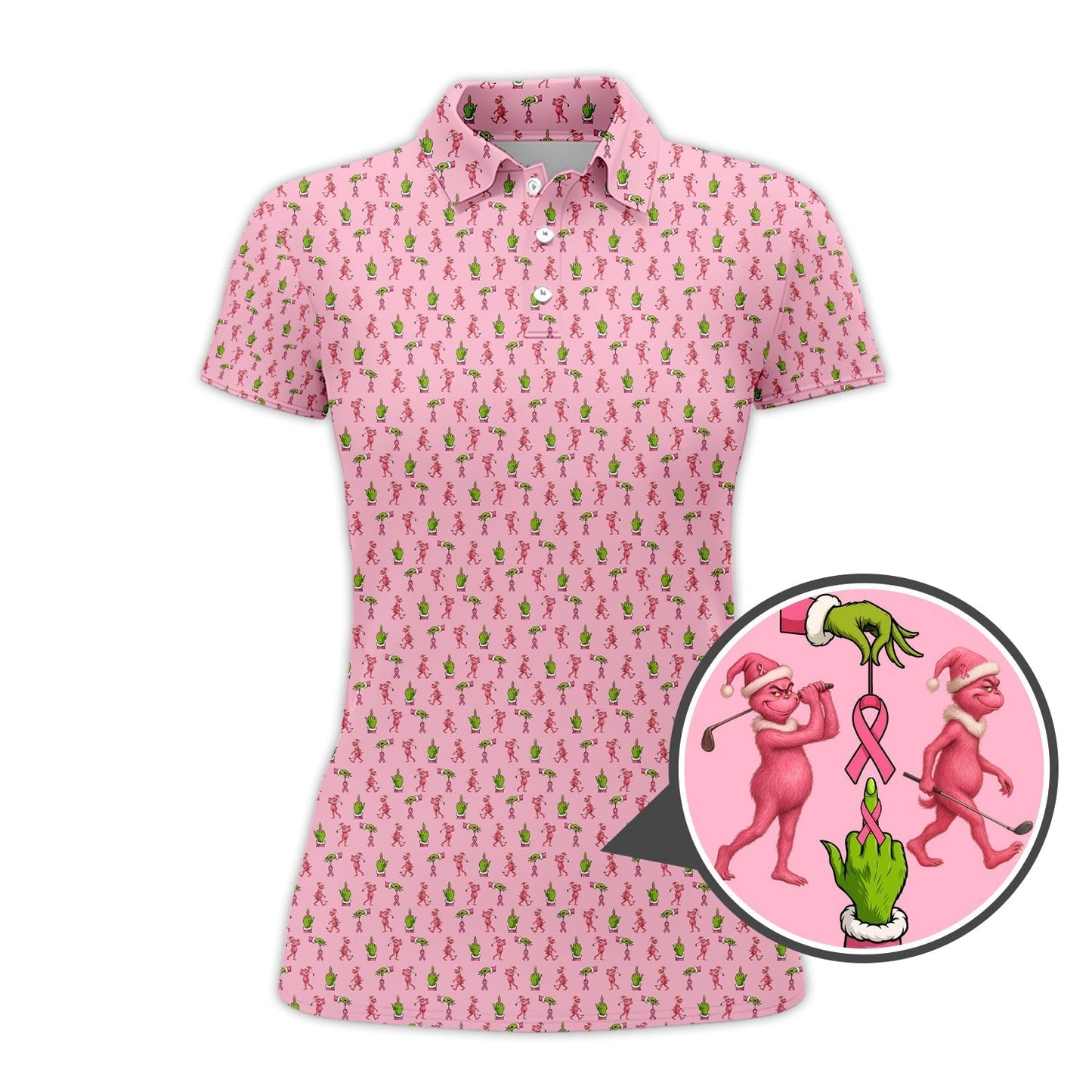 Pink Pattern Golf Shirt, Breast Cancer Golf Shirt, Funny Grinch Golf Shirt For Golfer