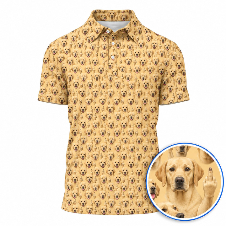 Yellow Lab Golf Pattern Shirt, Funny Labrador Golf Polos, Dog Lover Golf Gift