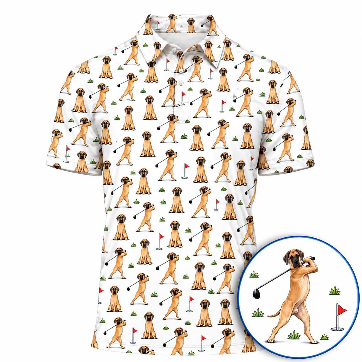Great Dane Golf Swing Shirt, Great Dane Pattern Golf Polos For Dog Lovers, Crazy Golf Gift For Golfers