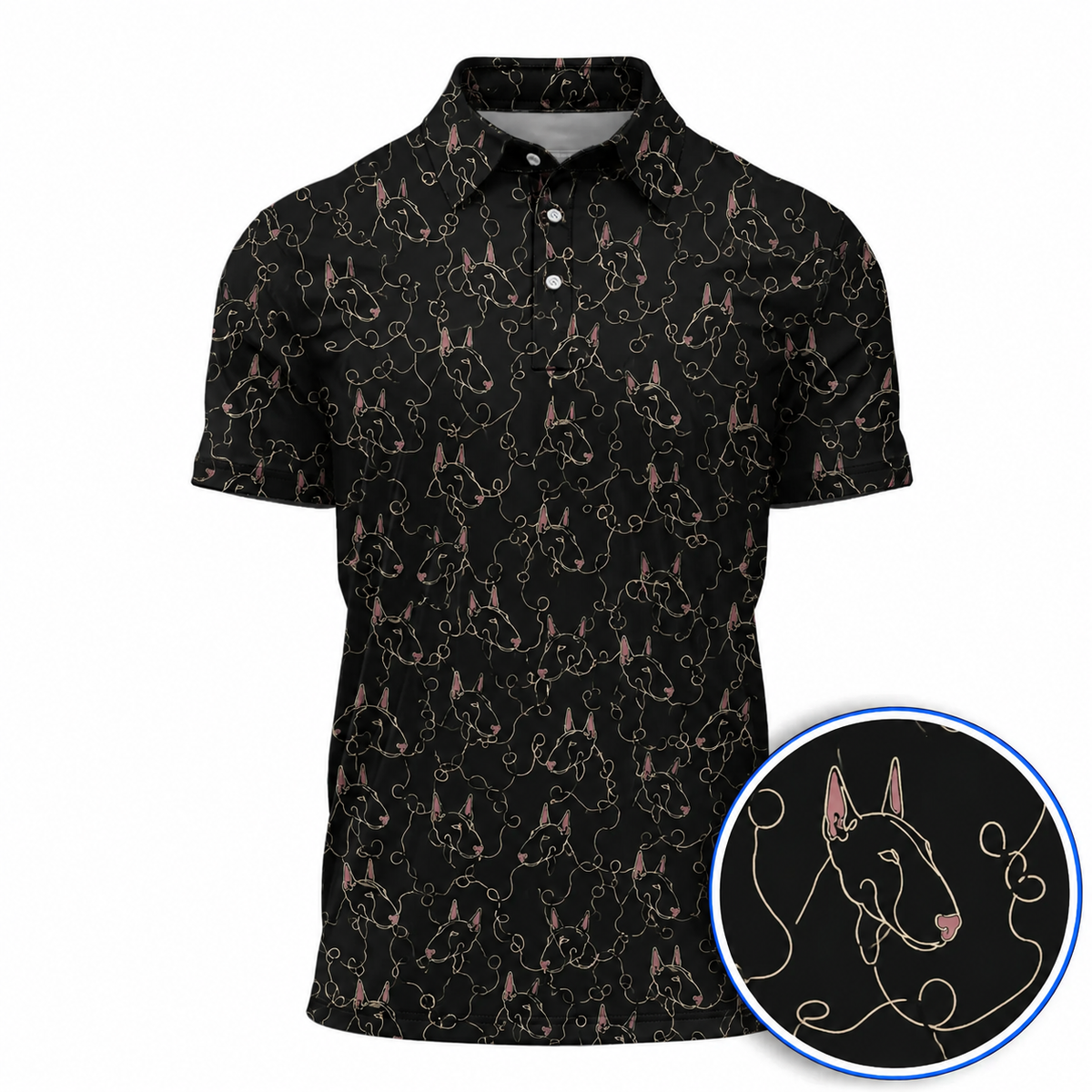 Funny Bull Terrier Golf Polos, Bull Terrier Pattern Golf Shirt, Golf Gift For Golfer