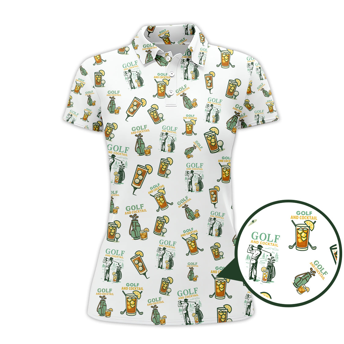 Funny Pattern Cocktail Golf Polos, Men Golf Shirt, Golf Gift For Golfers