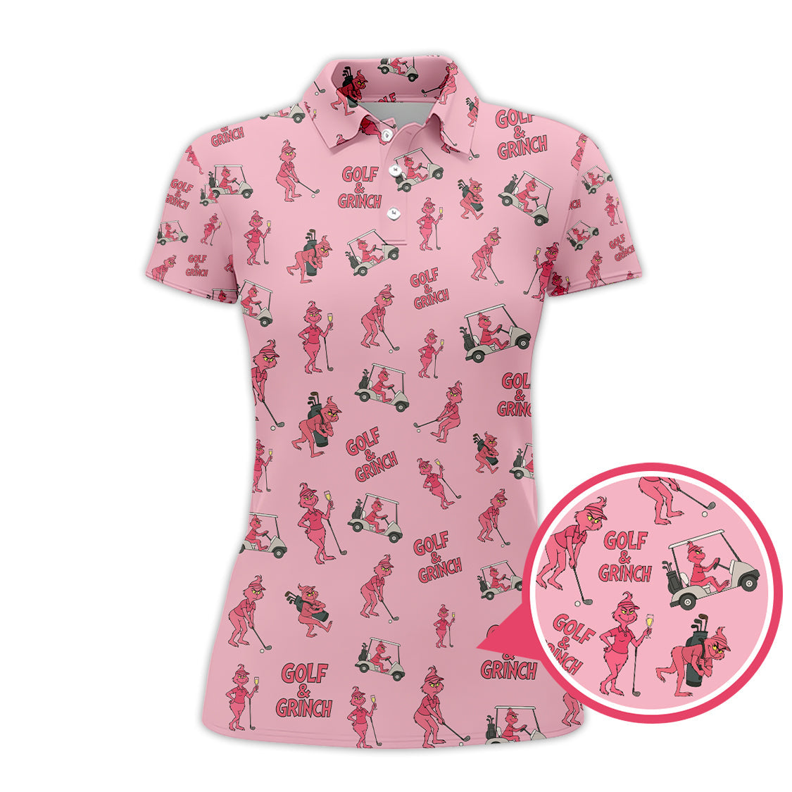 Ladies Golf Shirts For Golfer, Pink Pattern Golf Shirt, Grinch Golf Shirt